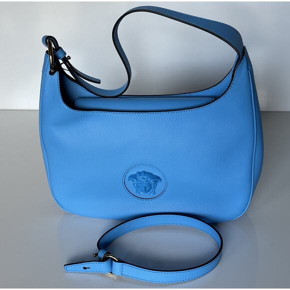 NWT $1875 Versace Medusa Head Calf Leather Blue Medium Hobo Bag 1000699 IT - Picture 13 of 16